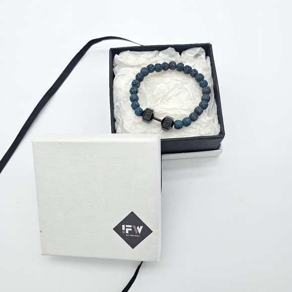 Handmade bracelet /w semiprecious stone & stainless steel "DON'T QUIT" Dumbbell - Picture 8 of 8